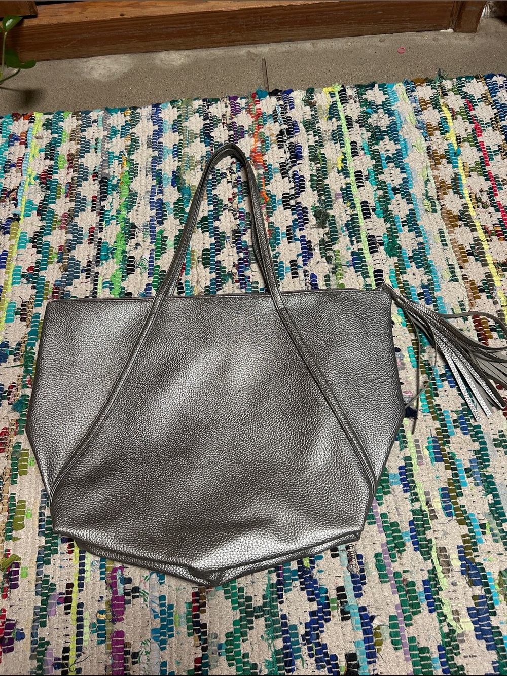Metallic Silver Women’s Leather Tote Bag